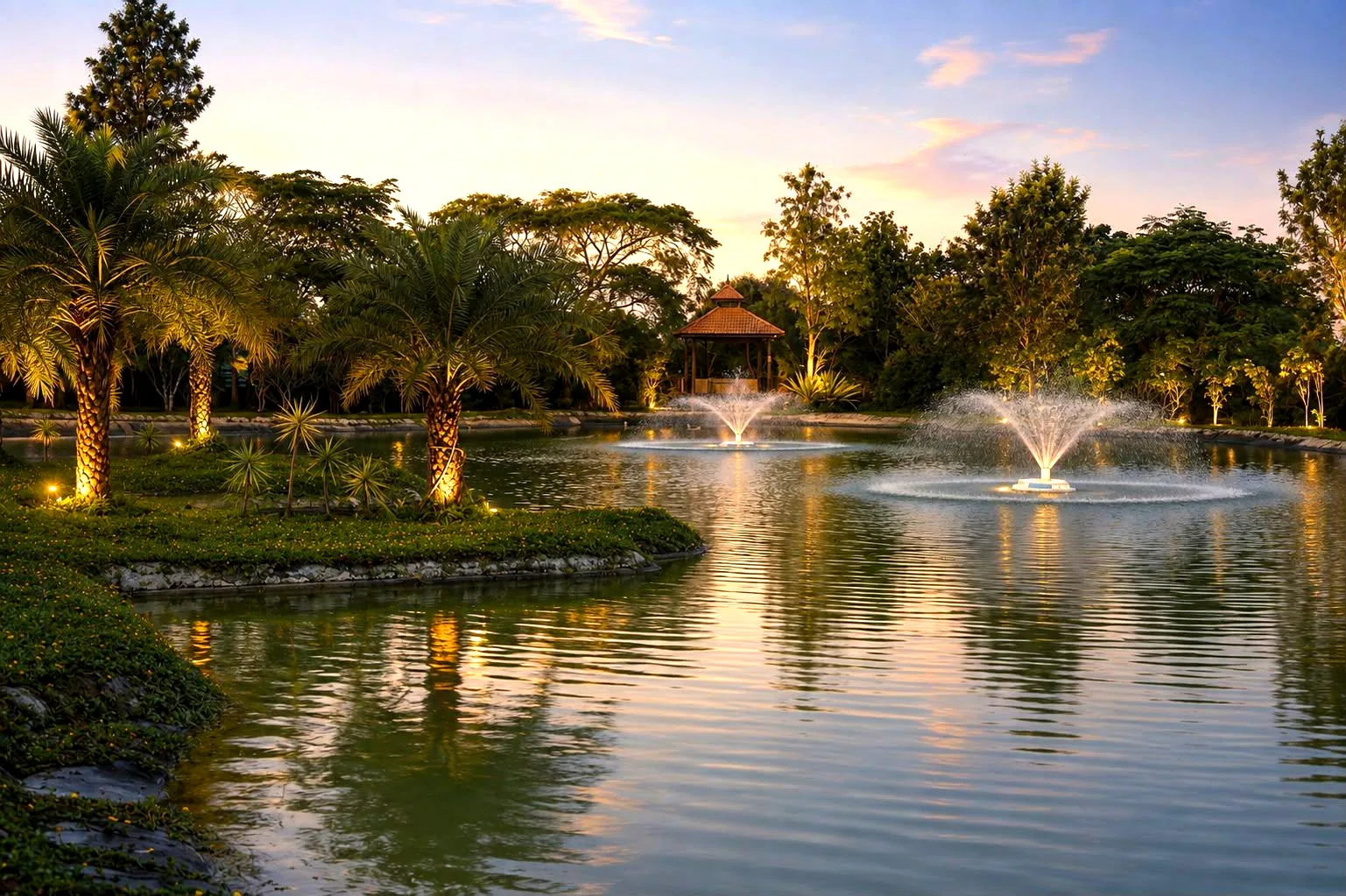 Lake Serenity gazebo at Frangipani Estates, Bengaluru.